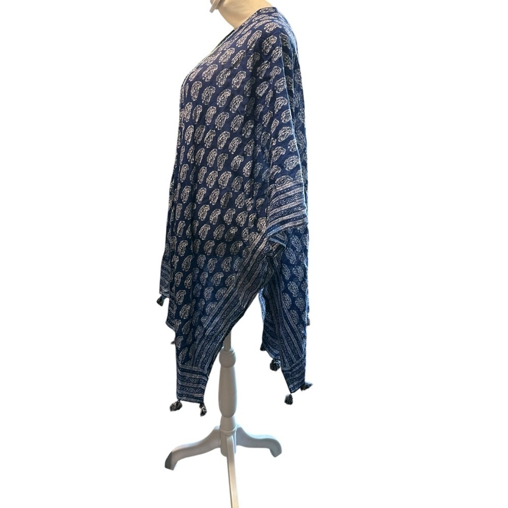 Kimono Duster In One Size Women's blue and white with tassels - Picture 3 of 4